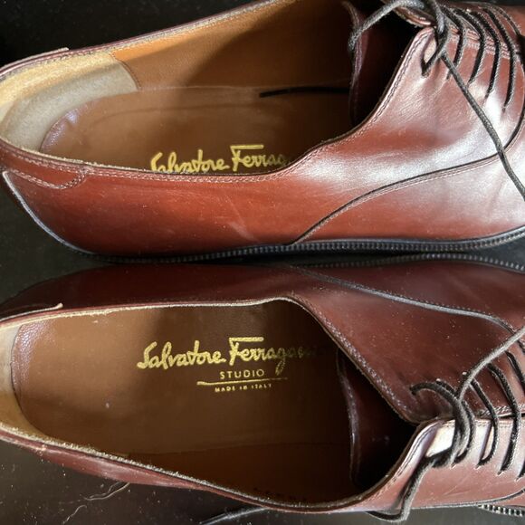 SALVATORE FERRAGAMO Brown Leather Cap Toe Oxford Shoes Men's Size 11.5 B Italy - Picture 13 of 16